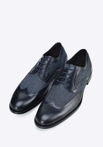 Wittchen Heren Derby schoenen van leer met textiel inzetstukken, marineblauw, natuurlijk leer