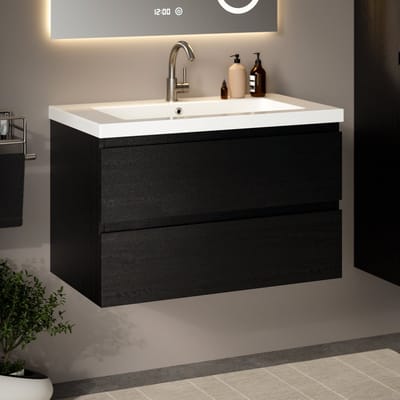 Mirlux Badkamermeubel Zwart Eiken 80 cm - Wastafel Wit - Badmeubel set - Wastafelmeubel Zwart Eiken