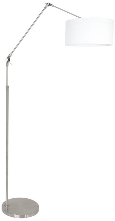 Vloerlamp Prestige Chic 8102ST van Steinhauer - Staalkleurig met wit grof linnen kap, 220 cm snoer, draaibaar en kantelbaar, modern design voor binnengebruik