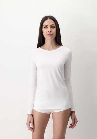 Oroblu Dames Perfect Line Cotton T-Shirt Long Sleeve White - Maat S