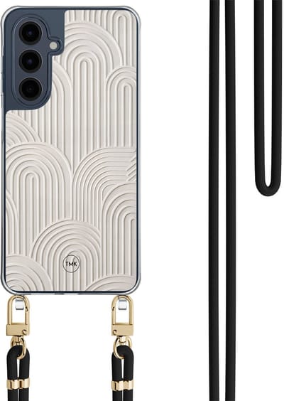 Telefoonhoesje met koord geschikt voor Samsung A16 - Sand curves - Inclusief Zwart koord - Transparant, Beige - Geometrisch patroon - Crossbody beschermhoes - Met Telefoonketting