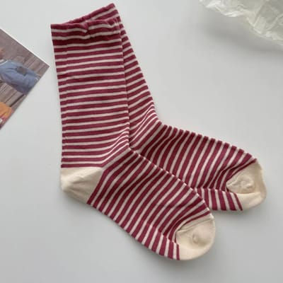 Chaussettes rayées rétro pour femmes Chaussettes mi-haut Printemps et automne Bas en coton Chaussettes coréennes Socken One Size gray