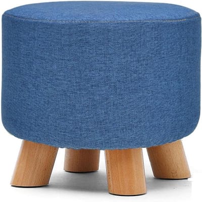 Ronde poef - Voetenbank kruk - Ontspannen zitten - Stabiele houten poten - 28x28x25cm - Meerblauw