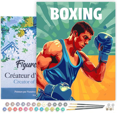 Figured'Art Schilderen op Nummer Volwassenen met lijst Sportaffiche Boksen- Handwerk acrylverf Kit DIY Compleet - 40x50cm Canvas al ingelijst
