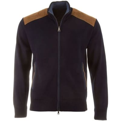 Paul & Shark Vest Shark Tag Velvet Soft Cool Touch Wool Full Zip Donker Blauw / male