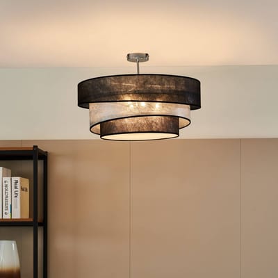 Lindby - plafondlamp - 3lichts - ijzer, textiel - H: 24 cm - E27 - chroom, zwart, zilver