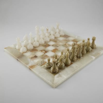 Luxe marmeren schaakset 30,5 cm - handgemaakt met 32 schaakstukken en een elegant schaakbord