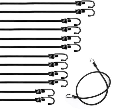 Dailygoods- Elastische Touwen 12 Stuks - Gevlochten Polyester - 4 Lengtes 40/60/80/100 cm - Voor Bagage/Camping - Slijtvast/Verstelbaar - Bagageriem
