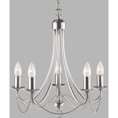Searchlight Kroonluchter Maypole satijn zilver, 5-lamps