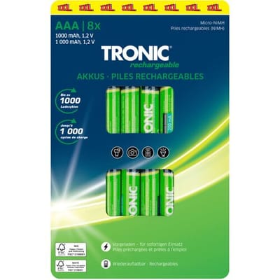 TRONIC Oplaadbare batterijen 8-pack (AAA)