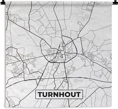 Wandkleed - Wanddoek - Stadskaart – Zwart Wit - Kaart – Turnhout – België – Plattegrond - 180x180 cm - Wandtapijt