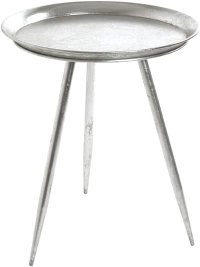 Ronde Bijzettafel Zilver Metaal - Modern Salontafeltje 54x44 cm