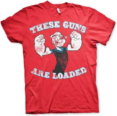 Popeye Heren Tshirt -S- These Guns Are Loaded Rood