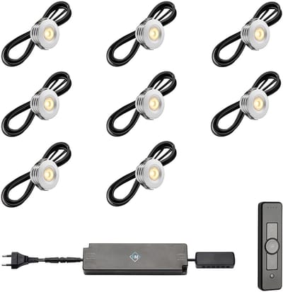 LED veranda inbouwspots Pals ab inclusief trafo en afstandsbediening - 3W / dimbaar / inbouwspot / terrasoverkapping / overkapping / serre / carport / warm wit / rond / 230V / IP44 / set van 8 stuks