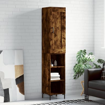 vidaXL - Hoge - kast - 34,5x34x180 - cm - bewerkt - hout - gerookt - eikenkleurig