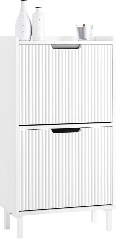 SoBuy FSR177-W Schoenenkast Wit – Smalle Entreeschoenkast met 2 Kleppen, Moderne Compacte Schoenenopslag 50×19×90 cm voor Hal & Kleine Ruimtes