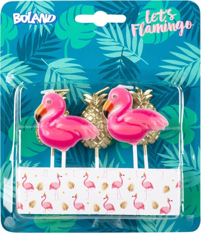Boland - Set 5 kaarsjes Flamingo/ananas Multikleur - Flamingo - Tropisch - Zomer - Themafeest - Verjaardag