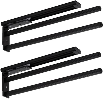 SOTECH 2 stuks Aluminium Handdoekhouder TED 2-armig zwart mat (325 - 487 mm, uitschuifbaar, draaibaar) telescopisch wanddoekrek voor badkamer of keuken