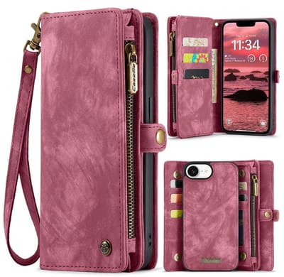 CaseMe Hoesje - Geschikt voor iPhone 16e / 17e Hoesje - CaseMe 008 2-in-1 Book Case & Back Cover met Portemonnee - Pink