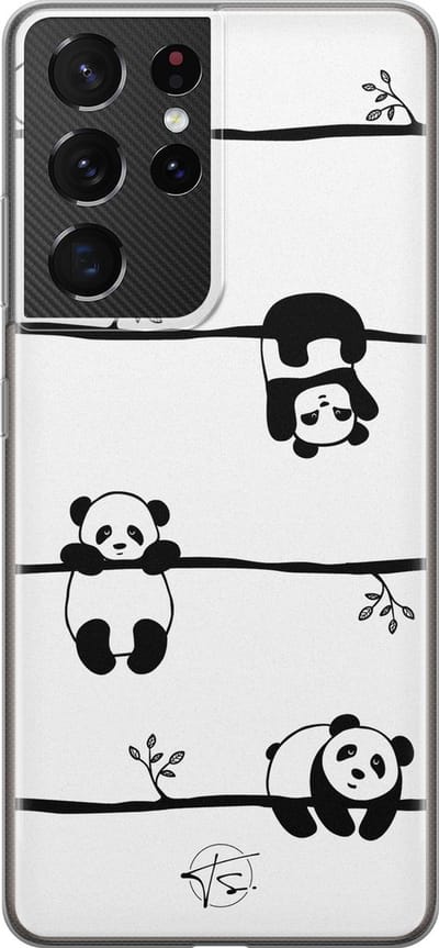 Hoesje geschikt voor Samsung Galaxy S21 Ultra - Panda - Soft Case - TPU - Print - Zwart - Mooie Telefoonhoesjes