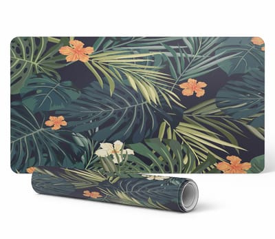 Antislip bureauonderlegger met tropische bladeren en bloemen, 120x60 cm