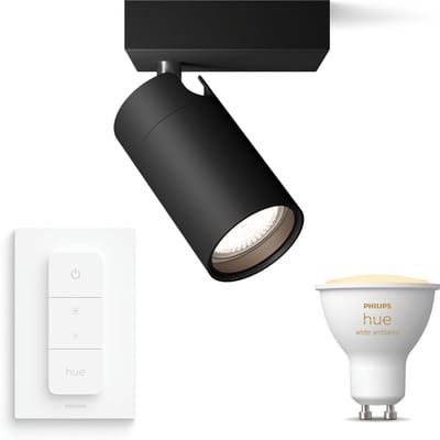 Philips Hue Idris Opbouwspot voor Badkamer (Zwart) - Badkamerrlamp - Warm tot Koelwit Licht - Incl. Hue Dimmer Switch - Wandspot of Plafondspot met 1 Lichtpunt - GU10 - Hue White Ambiance