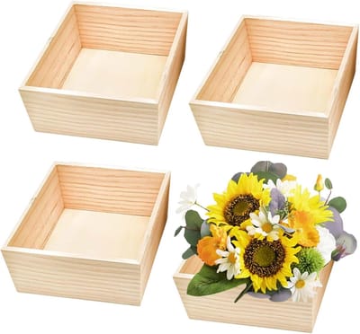 Famanu – Set van 4 onbehandelde houten opbergdozen, 15 x 15 x 6 cm, voor knutselen en decoratie