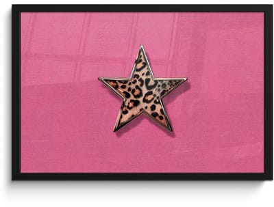 Poster in lijst - Fotolijst 60x40 cm - Posters - Ster - Luipaard - Print - Roze - Posterlijst zwart - Decoratie - Wanddecoratie woonkamer - Muurdecoratie slaapkamer
