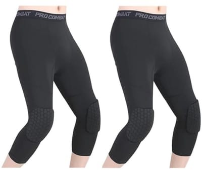Gevoerde compressiebroek 3/4 capri voor sport | Kniebeschermers voor basketbal, voetbal en honkbal