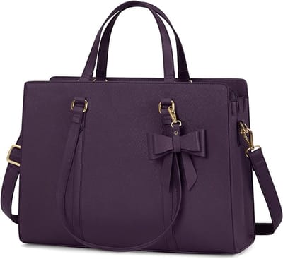 Famanu - Dameshandtas voor de universiteit, PU-synthetisch materiaal draagtas, grote werktas, tas voor laptop van 15,6 inch, schoudertas, lila