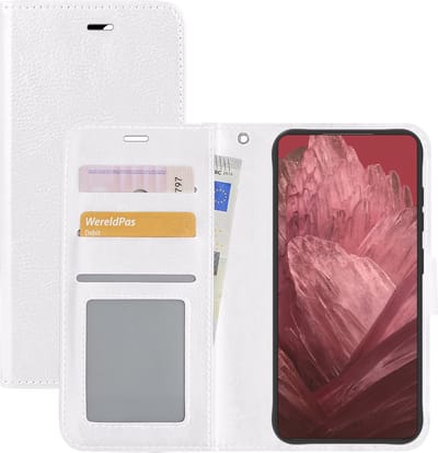 Hoesje - Met Pasjeshouder - Geschikt voor Google Pixel 8a - Luxe Bookcase Portemonee - Flip Case - Kunstleer Book Case - Flipcase - Book Cover - Walletcase - Portemonneehoes - Wit