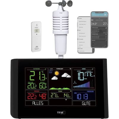 TFA Dostmann VIEW BREEZE 35.8001.01 WiFi-weerstation Verwachting voor 7 dagen (alleen met WiFi) Aantal sensoren max.: 50