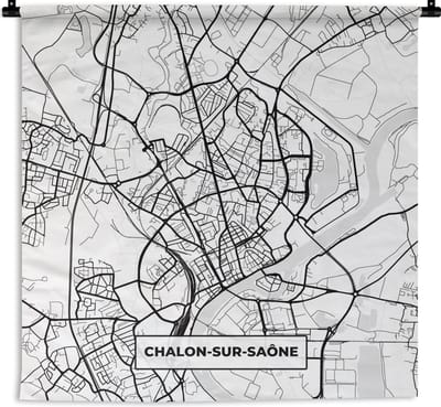 Wandkleed - Wanddoek - Plattegrond - Chalon-sur-Saône - Kaart - Frankrijk - Stadskaart - Zwart wit - 180x180 cm - Wandtapijt