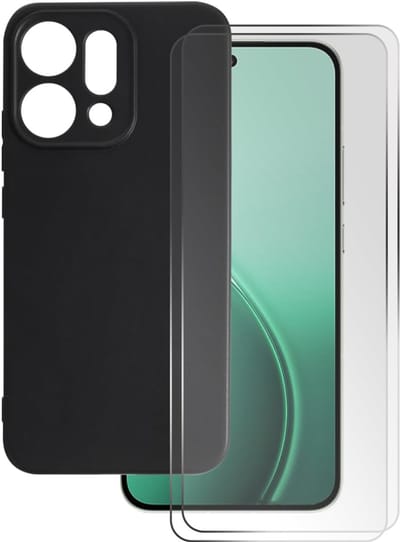 Casemania Hoesje + Glas Geschikt voor Oppo Reno 14 - Zwart - Siliconen Back Cover en 2x Gehard Glazen Screenprotector
