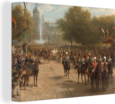 Canvas Schilderij Het Frederiksplein te Amsterdam tijdens de intocht van koningin Wilhelmina, 5 september 1898 - 40x30 cm - Wanddecoratie