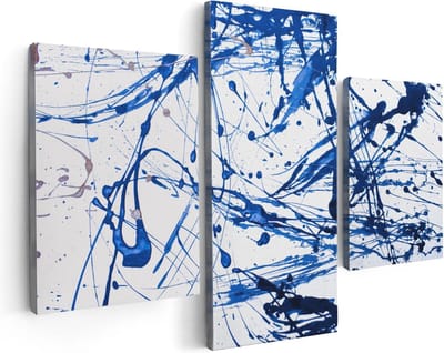 Artaza Canvas Schilderij Drieluik Abstracte Kunst Blauwe Verf - 90x60 - Foto Op Canvas - Canvas Print