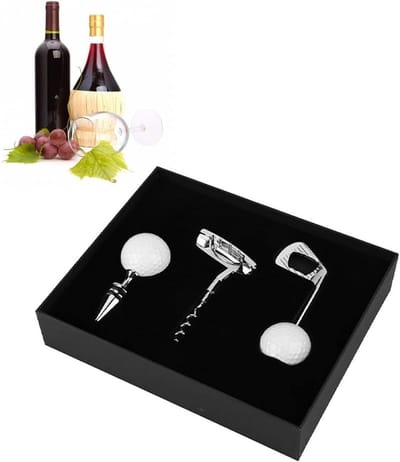 Golfflesopener Set - Wijnopener Kurkentrekker - Feestelijke Drankjes Openen - Ergonomisch Golf Design - Compact Draagbaar - Zilver