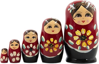 Houten Nesting Poppen - Decoratieve Figuren - Woonkamer Decoratie - Handgeschilderd Ontwerp - 5 Delig - Bloemen Thema