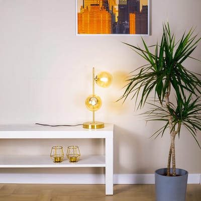 2-lichts tafellamp Ethan - brons met melkglas