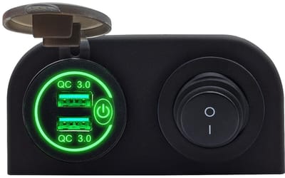 ProRide 12V USB Autolader 2 Poorten Opbouw met Schakelaar - QC3.0 - PUSB1QC-G - Tweevoudig opbouw - Groen