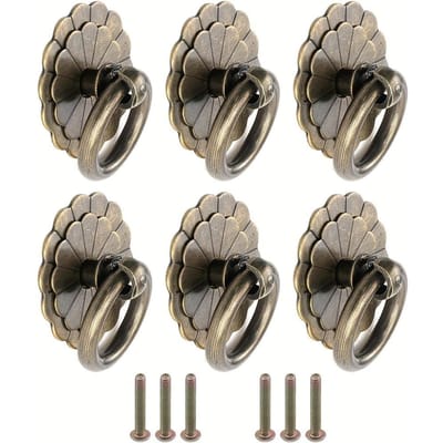 6 stuks ringgreep kleine kastgreep in antieke messing bloemenkast kastdeurknop voor kasten kasten(Enkel gat met schroef) 6pcs