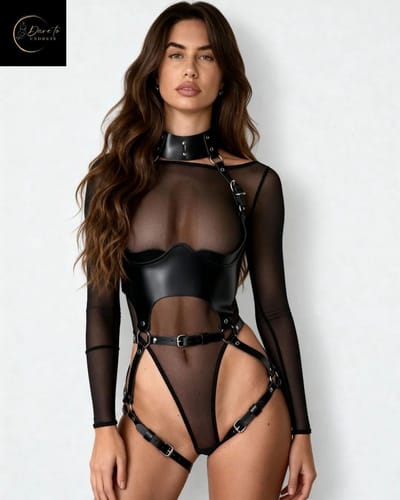 Sexy Lingerieset – PU Lederen Harnass Body – Lingerie Erotisch – Sexy Lingerie Setje – Bondageset – Harnasset – Verstelbaar – Erotische Lingerie Dames – Fetish – SM – Zwart – Kinky Lingerie – BDSM – Wasteland – B.I.T.C.H. – Dare to Undress –One Size