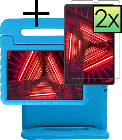 Hoes - Geschikt voor Lenovo Tab M10 FHD Plus (2e / 2nd Generatie) - Met 2x Screenprotector - Kinderhoes Shockproof Bumper - Kidsproof Case - Tablet Hoesje - Kinder Cover - Blauw