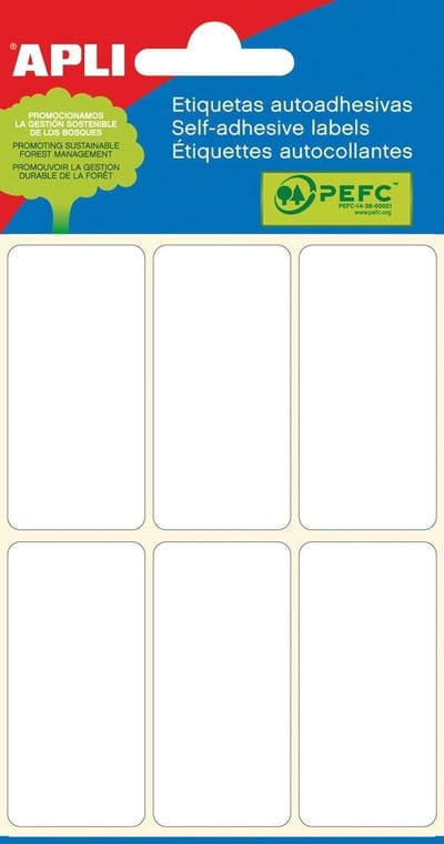Apli witte etiketten ft 26 x 54 mm (b x h), 36 stuks, 6 per blad (2681)
