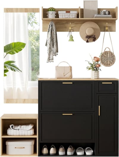 Natuurhout zwart spaanplaat vierdelig halmeubel 130×30×174cm opslag entree en hal