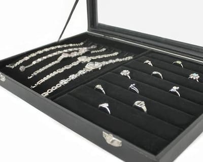 Sieradendoos met glazen deksel - 2-in-1 sieradenlade voor ringen en kettingen