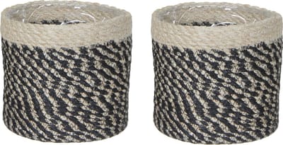 2x stuks naturel zwart rotan planten/bloemen pot mand van gedraaid jute/riet/zeegras H12 en D12 cm - Met plastic binnenkant