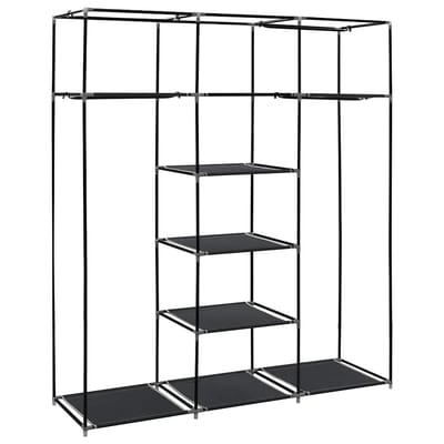 vidaXL - Kledingkast - met - vakken - en - stangen - 150x45x175 - cm - stof - zwart