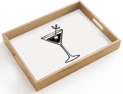 Dienblad hout 40x30 cm - Schootdienblad - Cocktail - Glas - Olijf - Minimalistisch - Borrelplank rechthoek - Plateau dienbladen