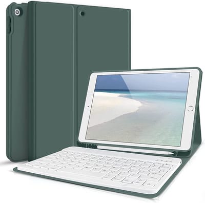 geschikt voor iPad 10.2 inch (2021/2020/2019) Toetsenbord Hoes | QWERTY Keyboard met Bluetooth | Ingebouwde standaard | Geschikt voor 9e, 8e of 7e generatie donkergroen